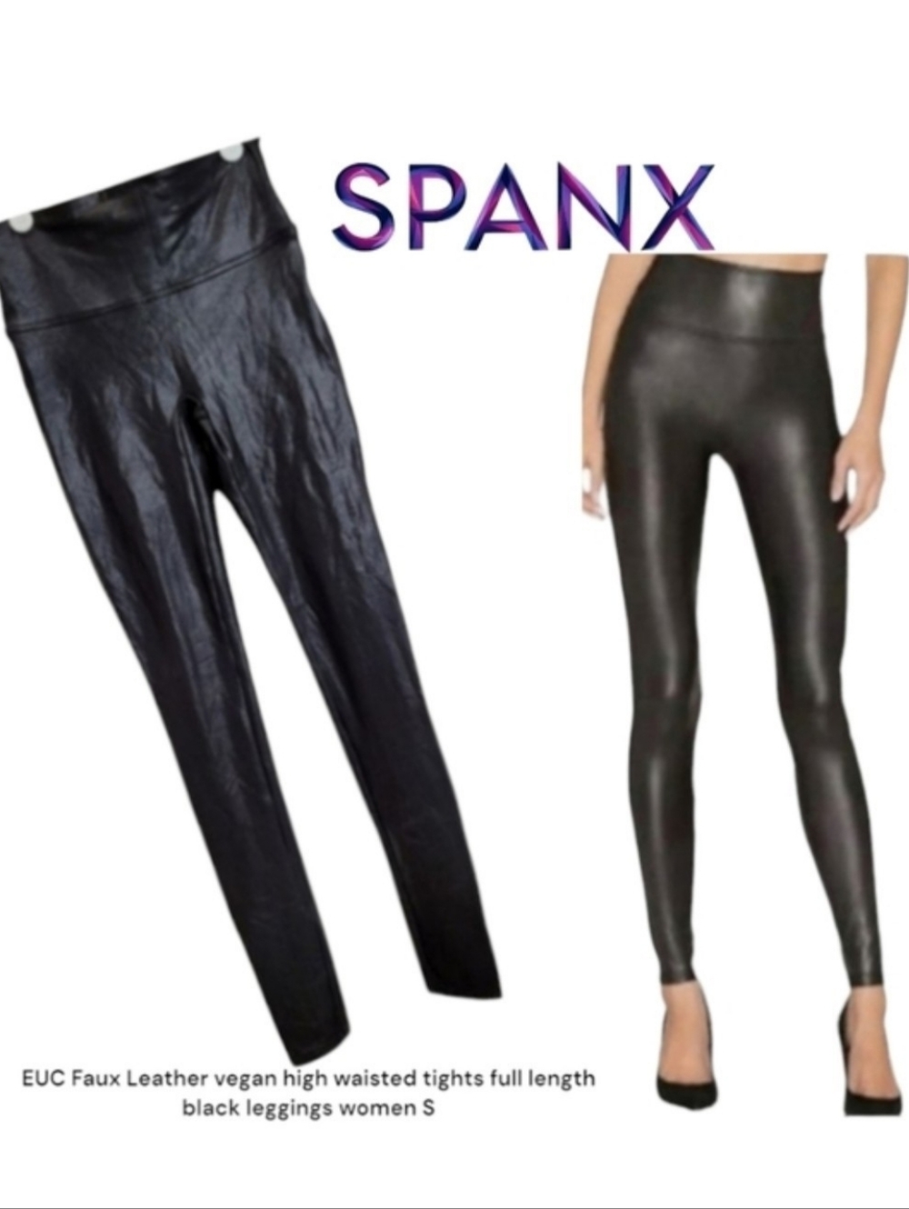 Spanx Women's Faux Leather vegan HR tights full length black legging S